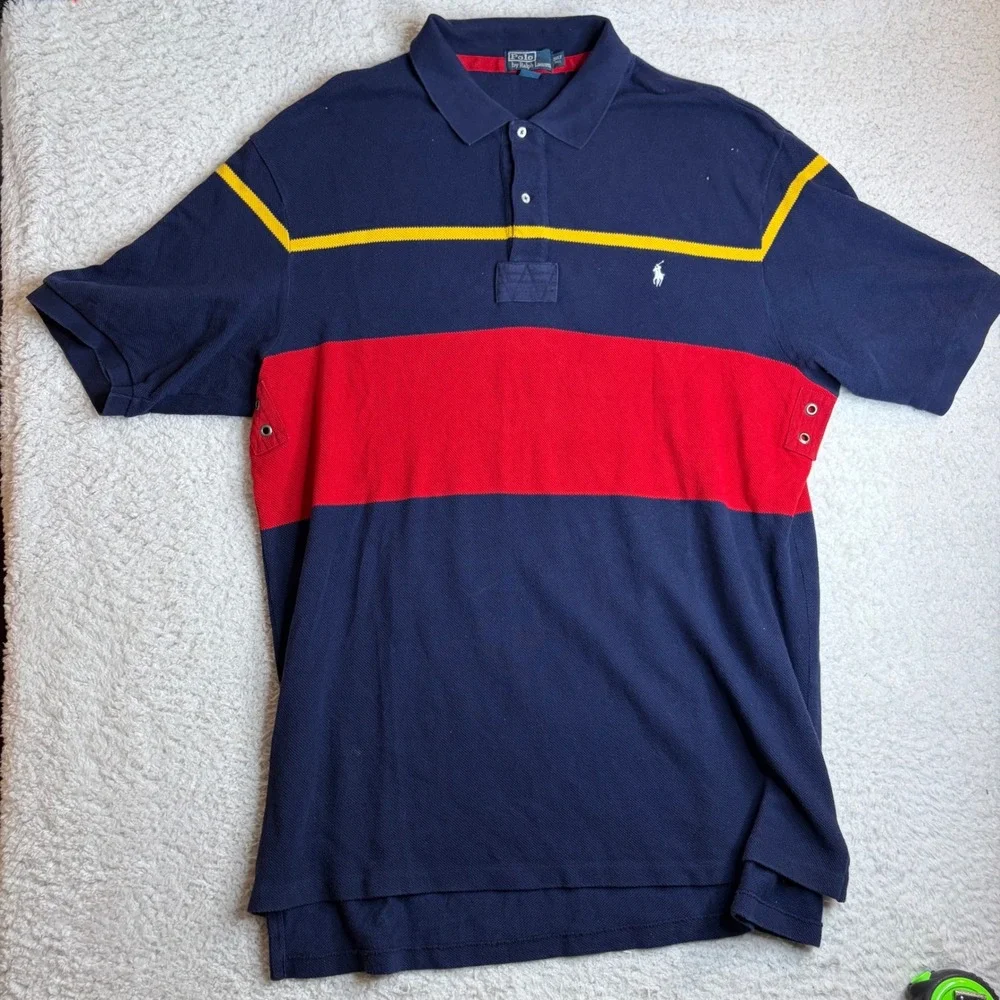 Polo Ralph Lauren rugby Polo Shirt 3XLT Tall Navy Red Yellow Colorblock vented